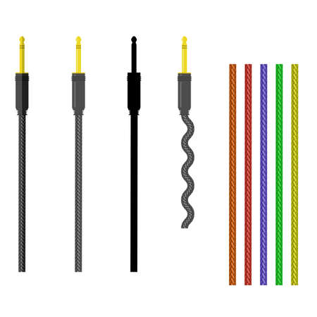 Set of Different Audio Cable Isolated on White Background.のイラスト素材