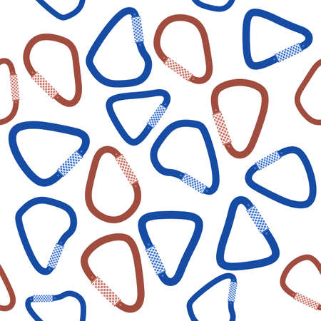 Metal Colored Carabiner Seamless Pattern Isolated on White Background. Safety Hook.のイラスト素材