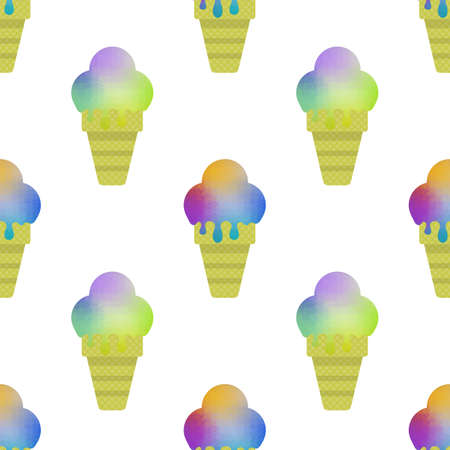Sweet Colored Ice Cream Icon Isolated on White Background. Seamless Pattern.のイラスト素材