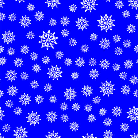 Snowflakes Seamless Pattern on Blue Background. Winter Christmas Decorative Texture.のイラスト素材