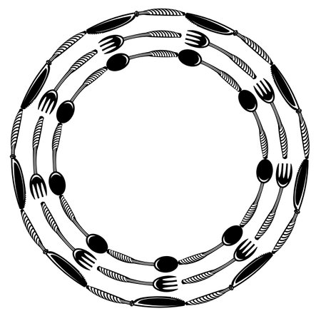 Food Frame for Cafe. Fork Spoon Knife Logo Design Isolated on White Background.のイラスト素材