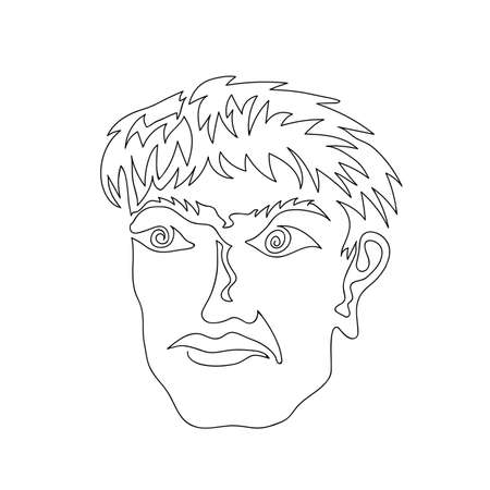 One Continuous Line Drawing Man Portrait. Head Icon. Elegant Hairstyle. Modern Minimalistic Style. Fashion Printのイラスト素材