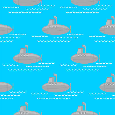 Submarine Seamless Pattern Isolated on Blue Backgroundのイラスト素材