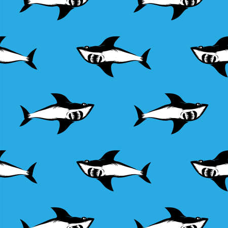 Shark Isolated on Blue Background. Fish Seamless Patternのイラスト素材