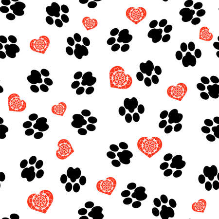 Dog Foot Print Seamless Pattern on White Background. Animal Paws Textureのイラスト素材
