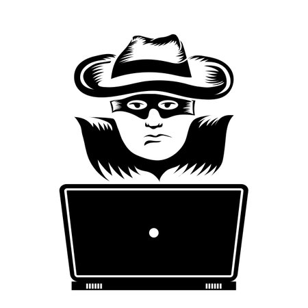 Hacker with Laptop Icon Isolated on White Backgroundのイラスト素材