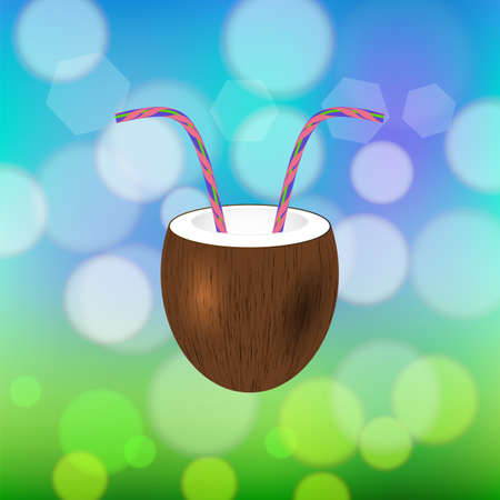 Coconut Juice with Straw on Colored Blurred Backgroundのイラスト素材