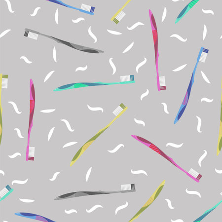 Plastic Toothbrush Dental Symbol. Oral Care. Mouth Cleaning Tool. Seamless Patternのイラスト素材