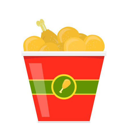 Fried Chicken Legs in Red Paper Cup Isolated on White Background. Organic Meat.のイラスト素材