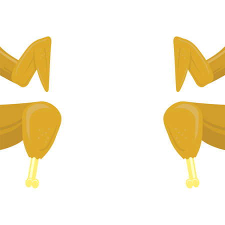 Fried Chicken Wings and Legs Isolated on White Background. Organic Meatのイラスト素材