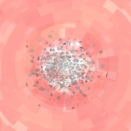 Explosion Cloud of Grey Pieces on Red Background. Sharp Particles Randomly Fly in the Air. Big Explosionのイラスト素材