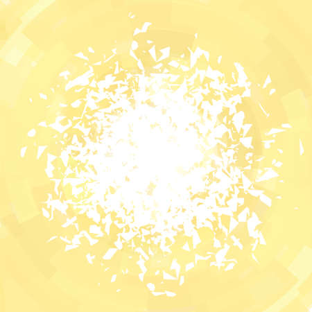 Explosion Cloud of White Pieces on Yellow Background. Sharp Particles Randomly Fly in the Airのイラスト素材