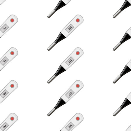 Modern Digital Medical Thermometer. Measuring Temperature. Symbol of Medicine. Seamless Patternのイラスト素材