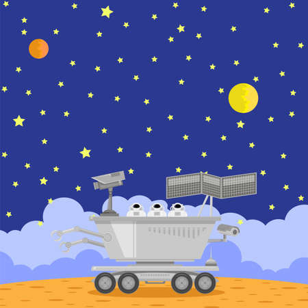 Lunar Rover Icon Isolated on Cosmic Background. Robotic Space Vehicle for Investigation,Study, Research, Surveyの写真素材
