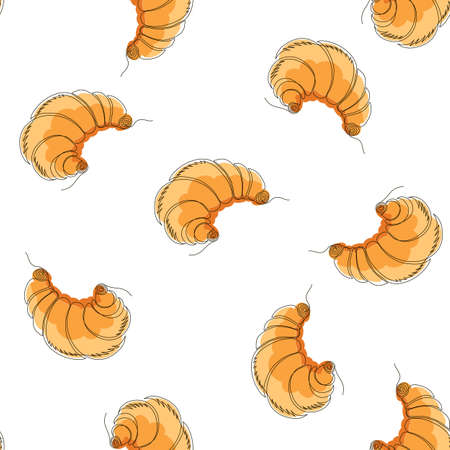 Set of Croissant Icon Isolated on White Background. Seamless Patternのイラスト素材