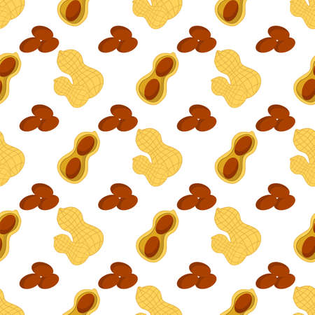 Tasty Peanut Set Isolated on White Background. Nut Seeds. Seamless Patternのイラスト素材