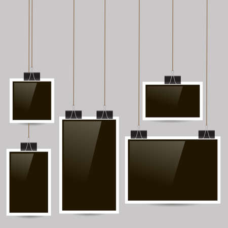 Set of Different Photo Frames on Grey Wallのイラスト素材