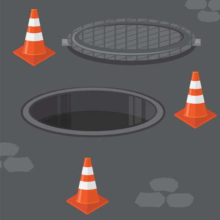 Striped Red Traffic Cone Icon Isolated on White Backgroundのイラスト素材