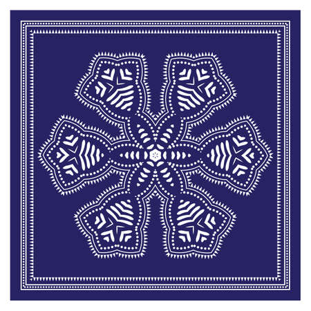 Bandana Shawl, Tablecloth Fabric Print, Silk Neck Scarf, Kerchief Design, Ornament Paisley, Square Patternのイラスト素材