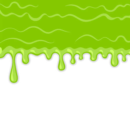 Dripping Slime Texture on White Background. Goo Blob Splash. Halloween Ooze. Flowing Green Sticky Liquidのイラスト素材