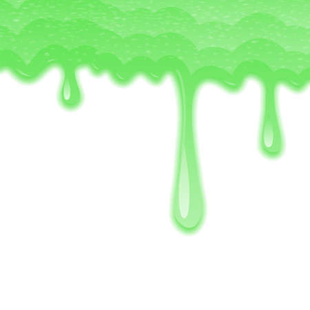 Dripping Slime Texture on White Background. Goo Blob Splash. Halloween Ooze. Flowing Green Sticky Liquidのイラスト素材