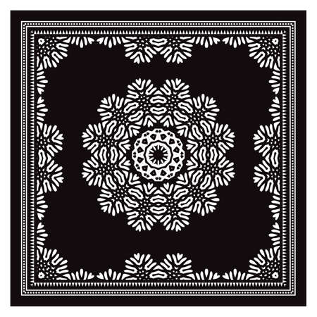 Bandana Shawl, Tablecloth Fabric Print, Silk Neck Scarf, Kerchief Design, Ornament Paisley, Square Patternのイラスト素材