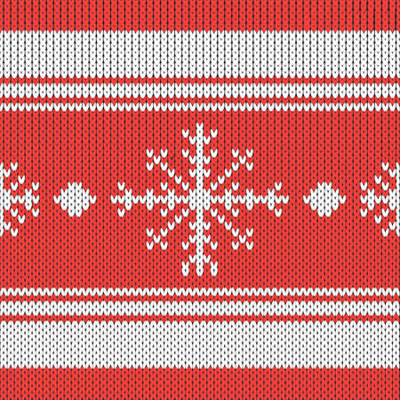 Christmas Knit Print. Scandinavian Red Knitted Border. Wool Pullover. Sweater Ugly Holiday Ornament. Festive Crochet.のイラスト素材
