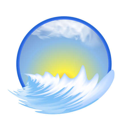 Geometric Summer  with Sea and Sunrise. Icon for Resort, Hotel, Travel Agency with Ocean and Sunのイラスト素材