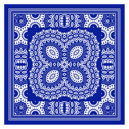 Bandana Shawl, Tablecloth Fabric Print, Silk Neck Scarf, Kerchief Design, Ornament Paisley, Square Patternのイラスト素材