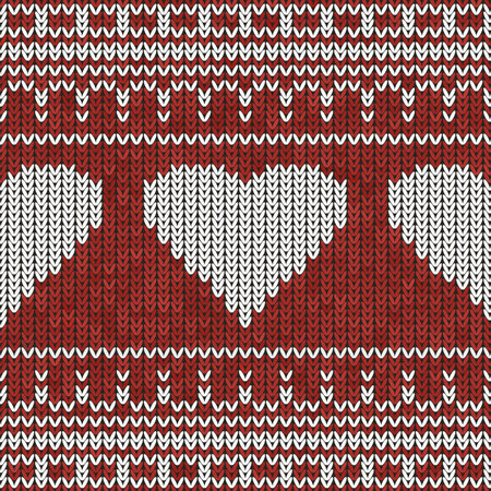 Christmas Knit Print. Scandinavian Red Border Wool Pullover. Sweater Ugly. Holiday Heart Ornament. Festive Crochetのイラスト素材