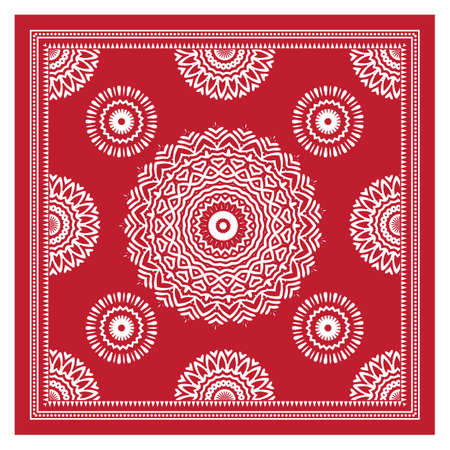 Bandana Shawl, Tablecloth Fabric Print, Silk Neck Scarf, Kerchief Design, Ornament Paisley, Square Patternのイラスト素材