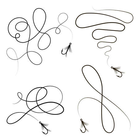 Steel Fishing Hook Set with Feathers Isolated on White Backgroundのイラスト素材