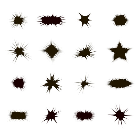 Explode Flash, Cartoon Explosion, Star Burst Isolated on White Backgroundのイラスト素材
