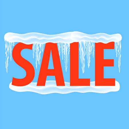 Winter Sale Banner. Snow Ice Cap Poster on Blue Background. Christmas Card Design Element. December Snowcapのイラスト素材