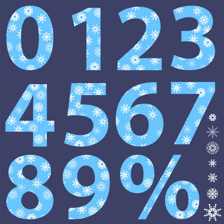 Set of Winter Snowflake Numbers Isolated on Blue Backgroundのイラスト素材