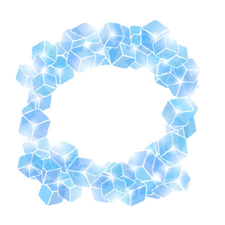 Ice Cubes for Drink on White Background. Blue Solid Crystal Set. Blue Cold Frameのイラスト素材