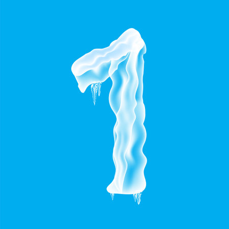 Snow Ice Cap with Number One Isolated on Blue Background. Christmas Card Design Element. Winter Snowcap Set.のイラスト素材
