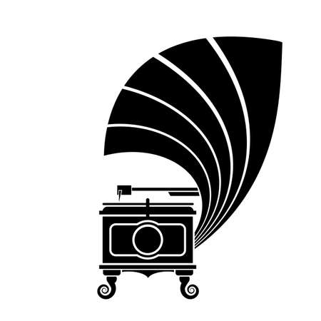 A gramophone icon is an old type of record player. Classical musical box. Antique phonograph on white background.のイラスト素材