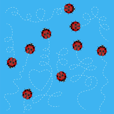 Ladybug Pattern on Blue Background. Ladybird Texture.のイラスト素材