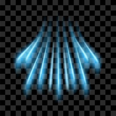 Fresh air flow from the conditioner. Sparkling light effect with blue rays. Imitation cold wind or frost on checkered background.のイラスト素材