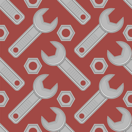 Wrench Screw Icon Isolated on Red Background. Industrial Concept. Seamless Pattern.のイラスト素材