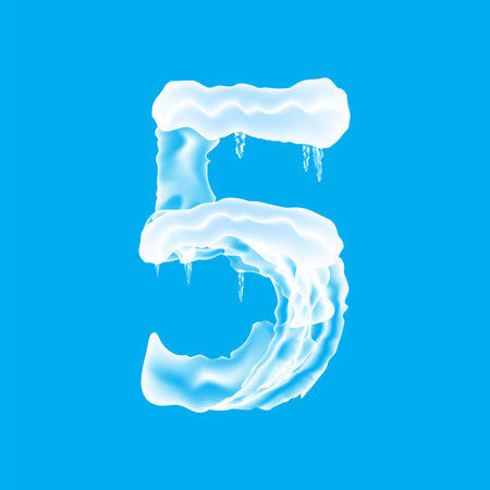 Snow Ice Cap with Number Five Isolated on Blue Background. Christmas Card Design Element. Winter Snowcap Set.のイラスト素材