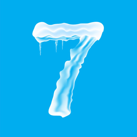 Snow Ice Cap with Number Seven Isolated on Blue Background. Christmas Card Design Element. Winter Snowcap Set.のイラスト素材