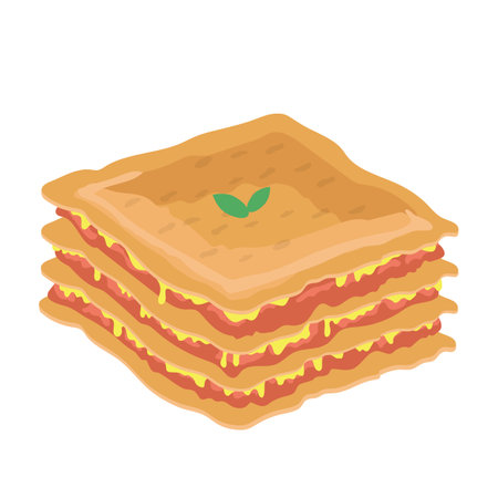 Hot Puff Pastry Lasagne with Meat and Cheese Baked in the Oven on White Background.のイラスト素材