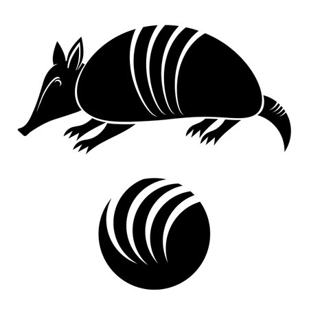 Armadillo Silhouette Icon Isolated on White Background. Wild Animal Symbol.のイラスト素材