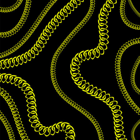Gold pattern with hand drawn chain. Perfect for wallpapers, web page backgrounds, surface textures, textile. Isolated on black background.のイラスト素材