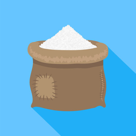 Raw faceted rice grains icon on blue green background. Asian seeds cooking illustration. Cute cartoon food.のイラスト素材