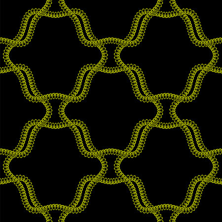 Gold seamless pattern with hand drawn chain. Perfect for wallpapers, web page backgrounds, surface textures, textile. Isolated on black background.のイラスト素材