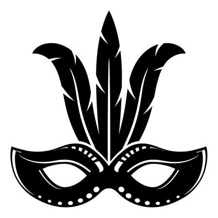 Carnival mask black silhouette icon isolated on white background. Mask with feathers.のイラスト素材