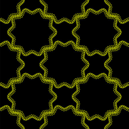 Gold seamless pattern with hand drawn chain. Perfect for wallpapers, web page backgrounds, surface textures, textile. Isolated on black background.のイラスト素材